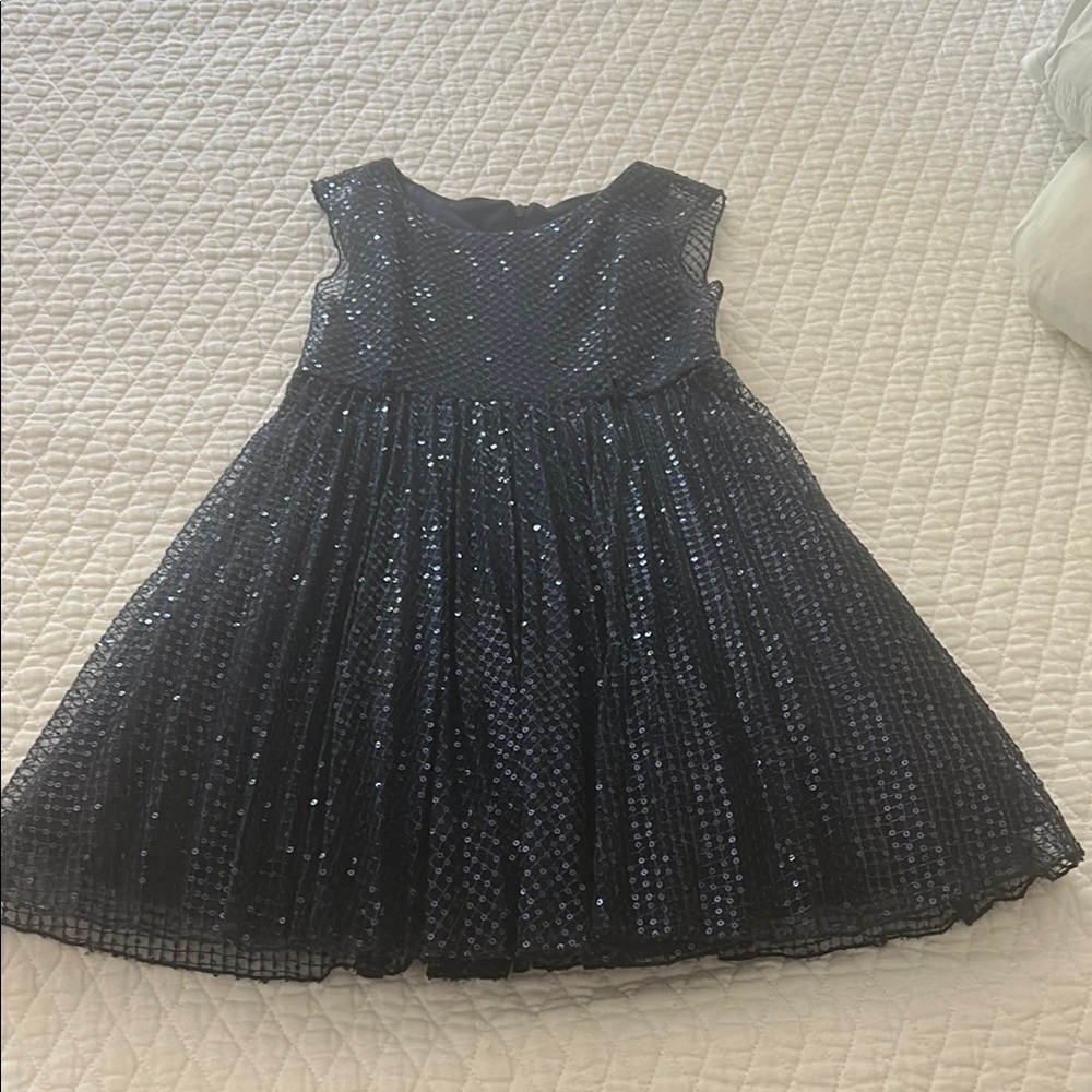 MonnaLisa navy blue Sequin Pleated Kids Dress